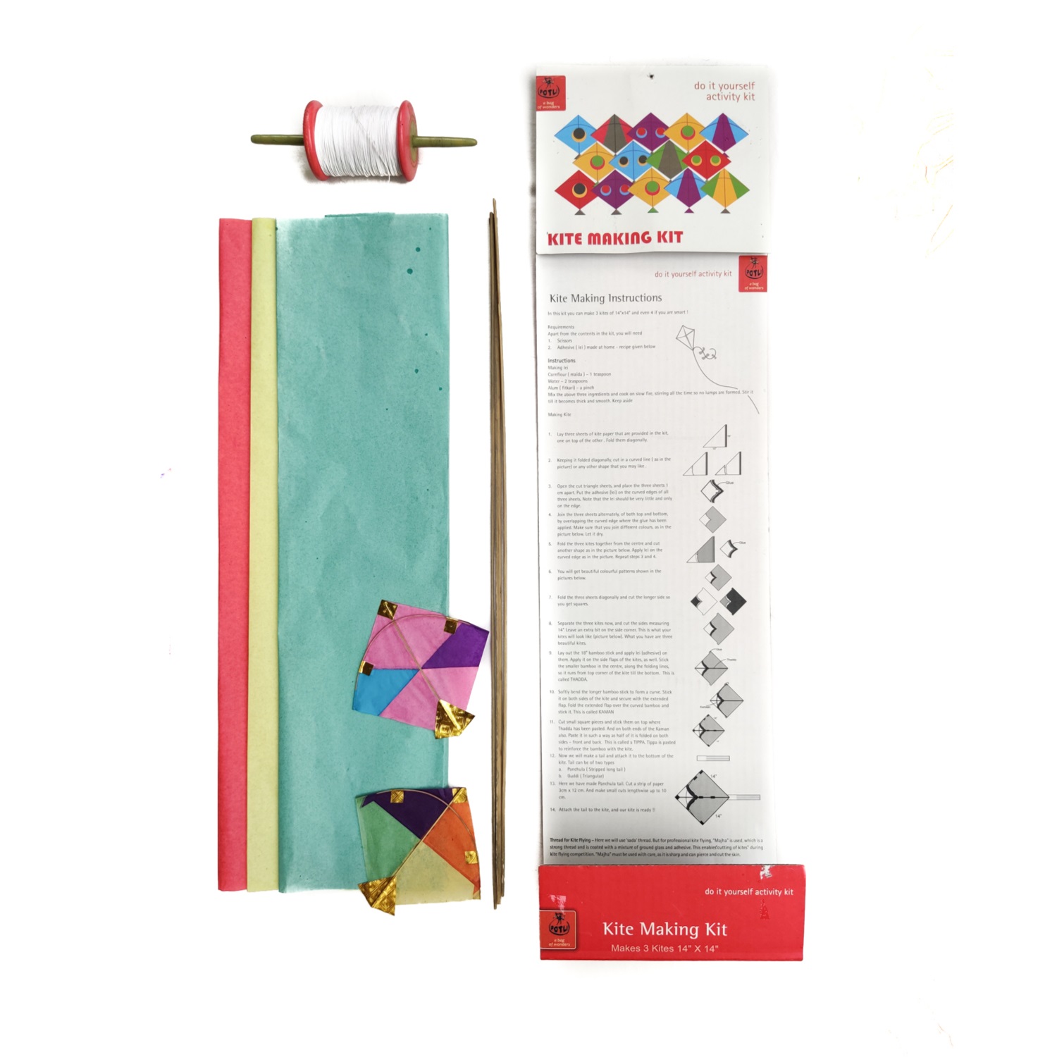 POTLI Handmade Kite Making Craft Kit ( Makes 3 Kites) for All Ages - image 3